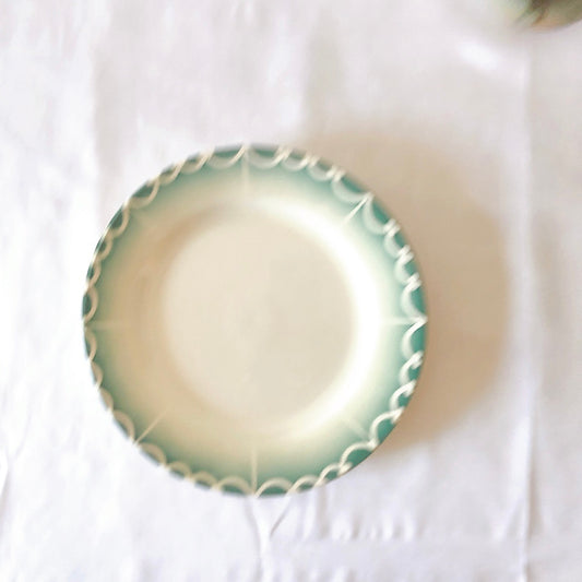 ディゴワンサルグミンヌ ステンシル柄 ディナープレート グリーングラデーション B フランスアンティーク食器 蚤の市 ブロカントアンティーク
