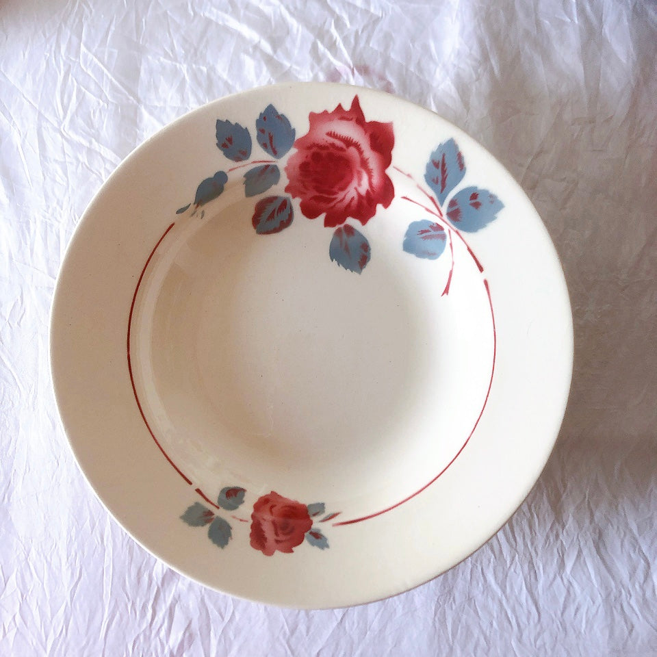 フランスアンティーク　バドンヴィレー　バラ柄スーププレート　深皿　フランスアンティーク食器 ブロカントアンティーク 蚤の市