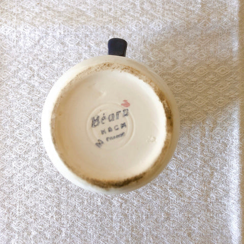 クレイユエモントロー HBCM べアン バスク柄 ピシェ ミルクポット 220ML「ルージュ・マリン」フランスアンティーク食器 ブロカント