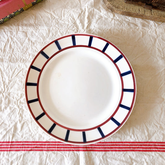 HBCM Béarn ベアン バスク柄 大皿 ラウンドプレート26.4cm 赤×青 クレイユモントロー フランスアンティーク
