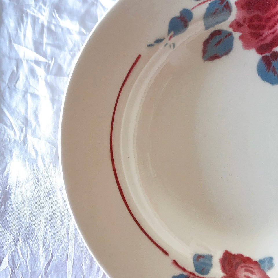 フランスアンティーク　バドンヴィレー　バラ柄スーププレート　深皿　フランスアンティーク食器 ブロカントアンティーク 蚤の市