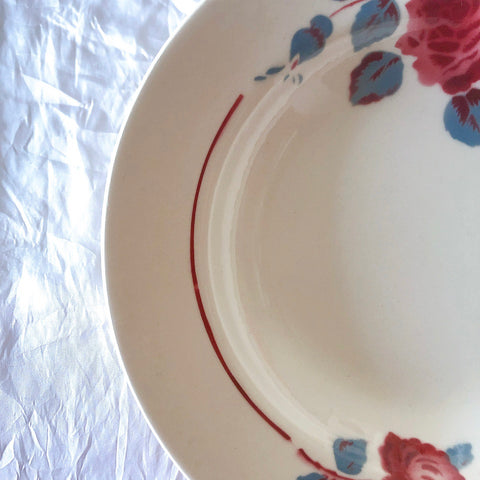 フランスアンティーク　バドンヴィレー　バラ柄スーププレート　深皿　フランスアンティーク食器 ブロカントアンティーク 蚤の市