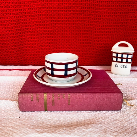 バドンヴィレー カップアンドソーサー バスク柄 『ルージュ・ブルー』A フランスアンティーク食器 バスク柄アンティーク 蚤の市