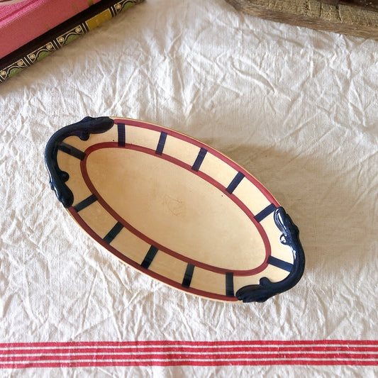 HBCM Béarn ベアン バスク柄 ラヴィエ オーバル皿 赤×青 クレイユモントロー フランスアンティーク
