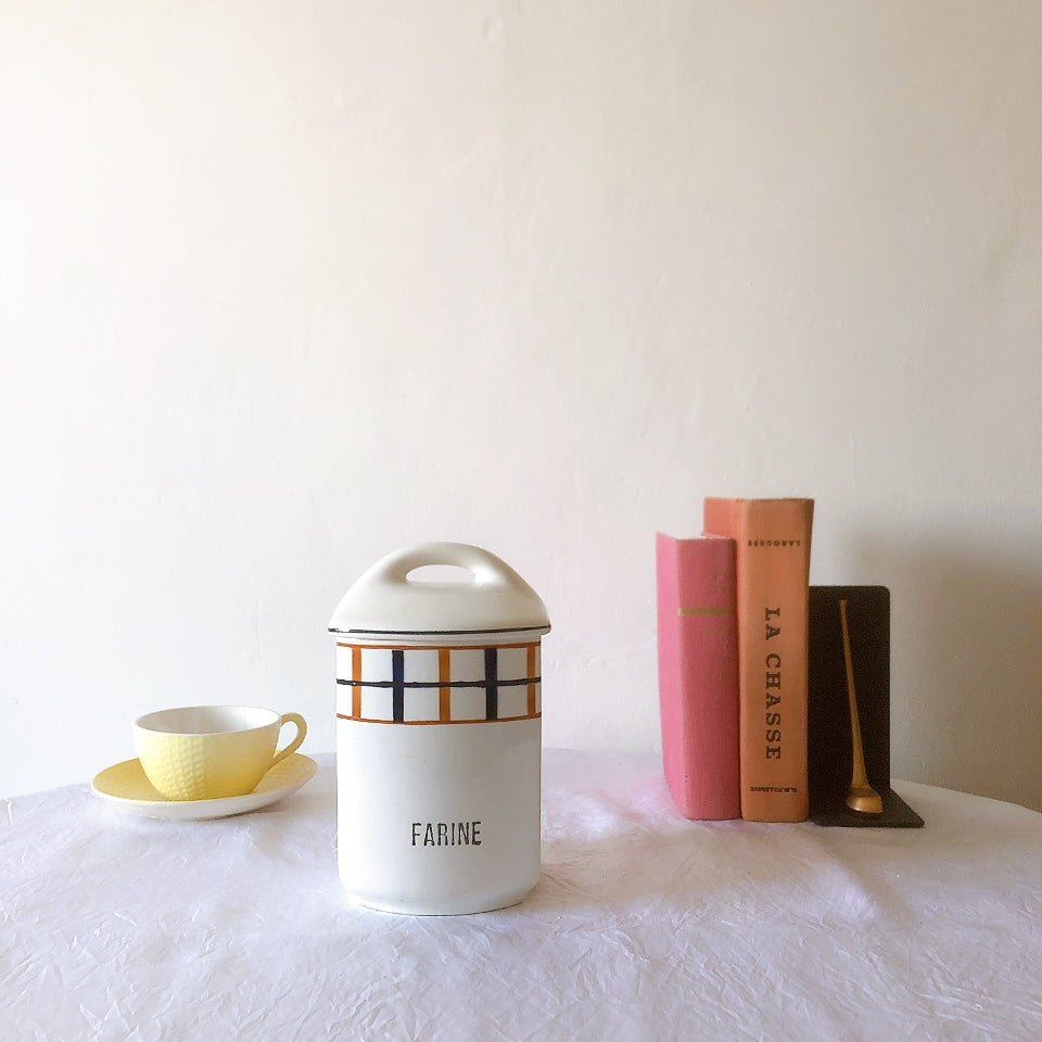 フランスアンティーク サンタマン バスク柄陶器キャニスター 「イエロー・ブルー」 フランスアンティーク食器　ブロカント　蚤の市