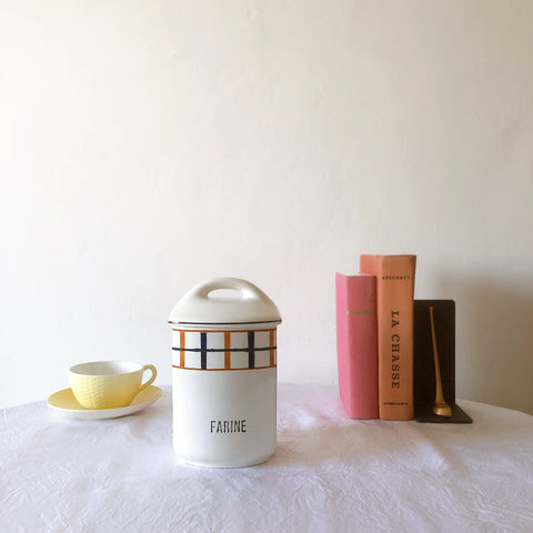 フランスアンティーク サンタマン バスク柄陶器キャニスター 「イエロー・ブルー」 フランスアンティーク食器　ブロカント　蚤の市