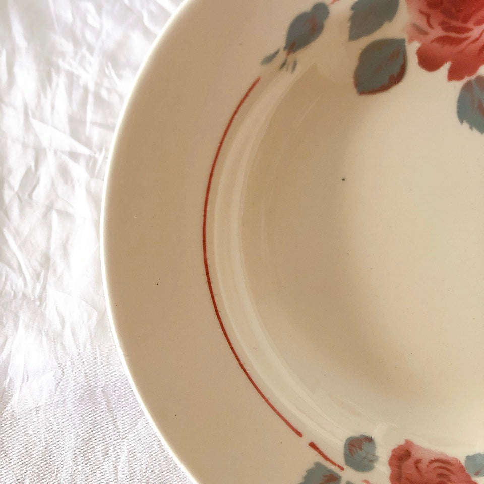 フランスアンティーク　バドンヴィレー　バラ柄スーププレート　深皿　フランスアンティーク食器 ブロカントアンティーク 蚤の市