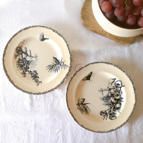 フランスアンティーク  GRAND DEPOT E.Bourgeois グランデポ エミールブルジョワ　蝶鳥柄　ディナープレート 平皿 フランスアンティーク食器 ブロカント 蚤の市