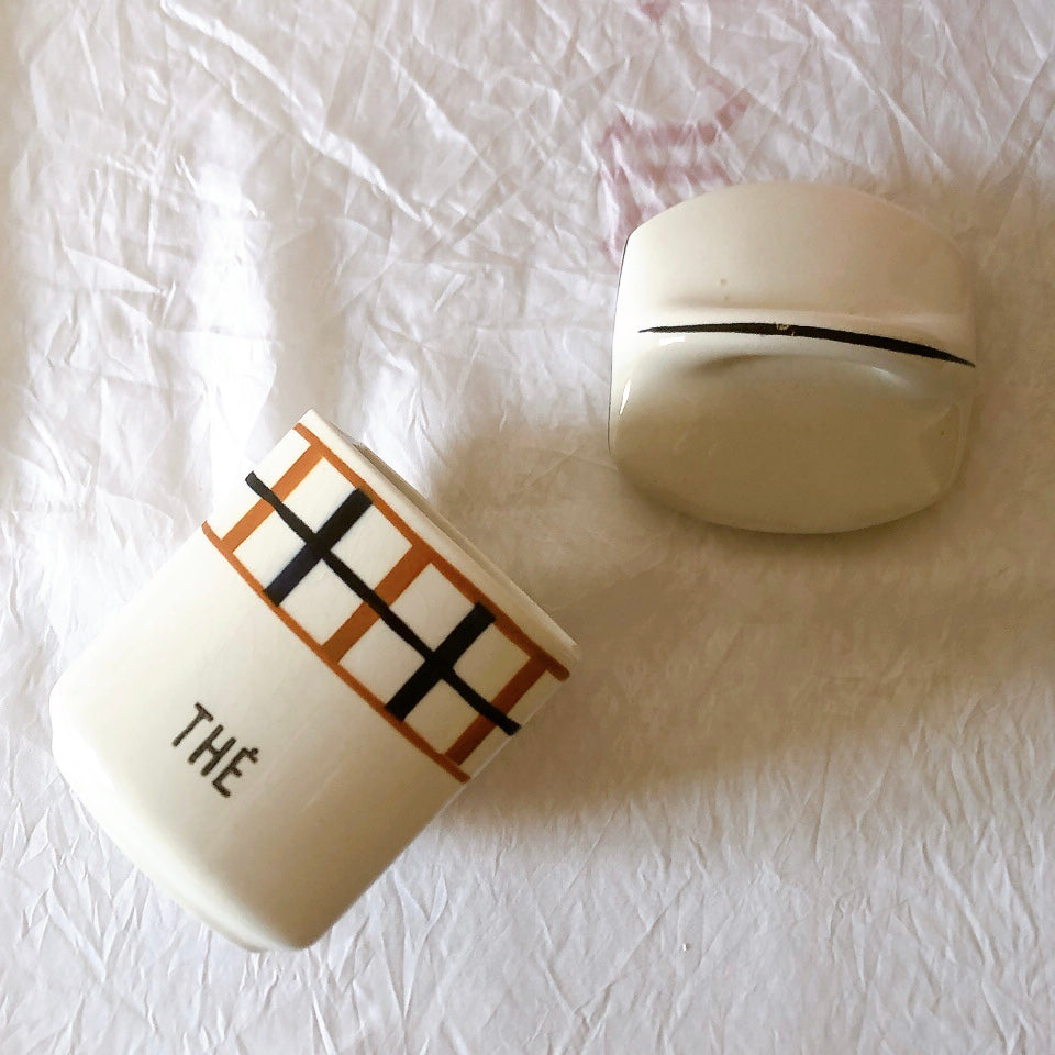 フランスアンティーク サンタマン バスク柄陶器キャニスター 「イエロー・ブルー」 フランスアンティーク食器　ブロカント　蚤の市