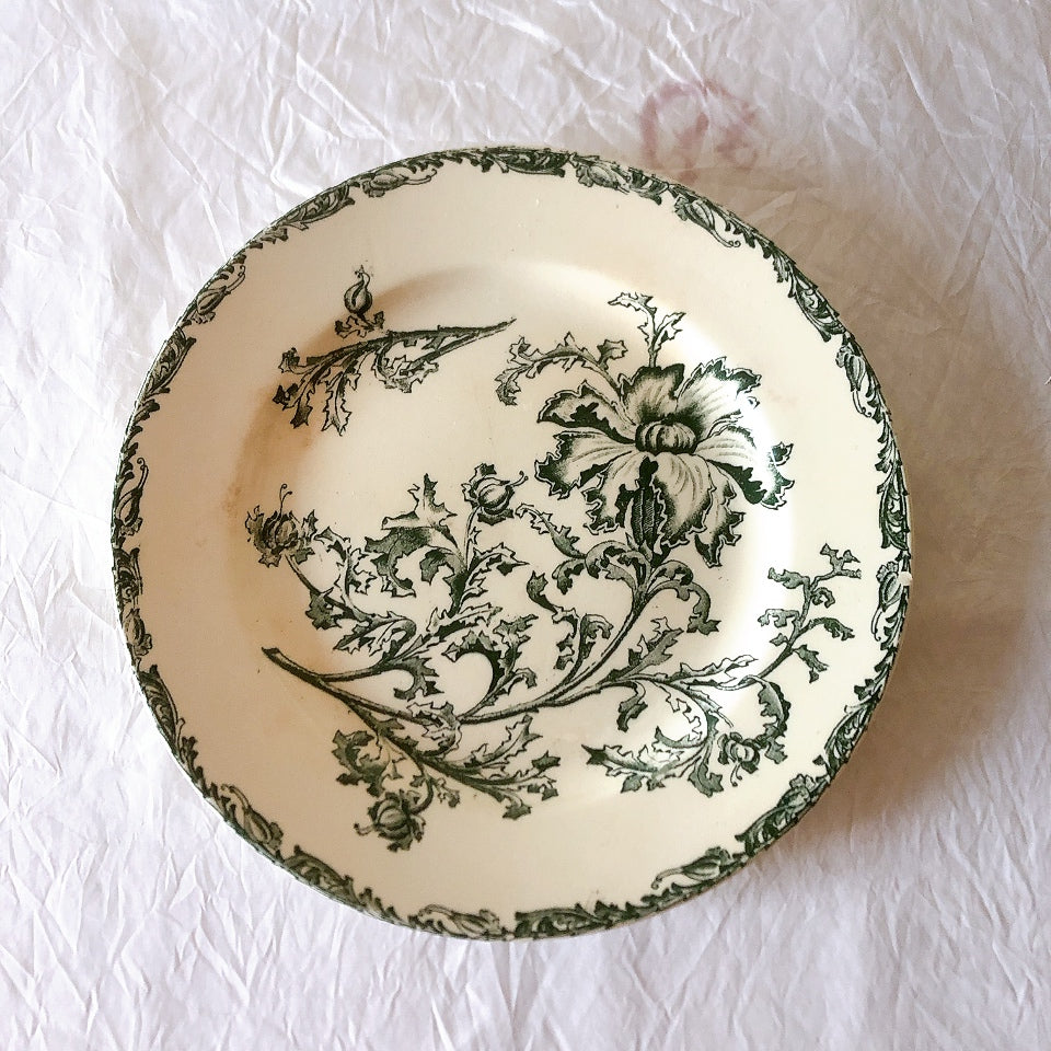 ヴィエイヤーボルドー ディナープレート／平皿 DATURA　ボタニカル模様 フランスアンティーク食器 ブロカントアンティーク　蚤の市