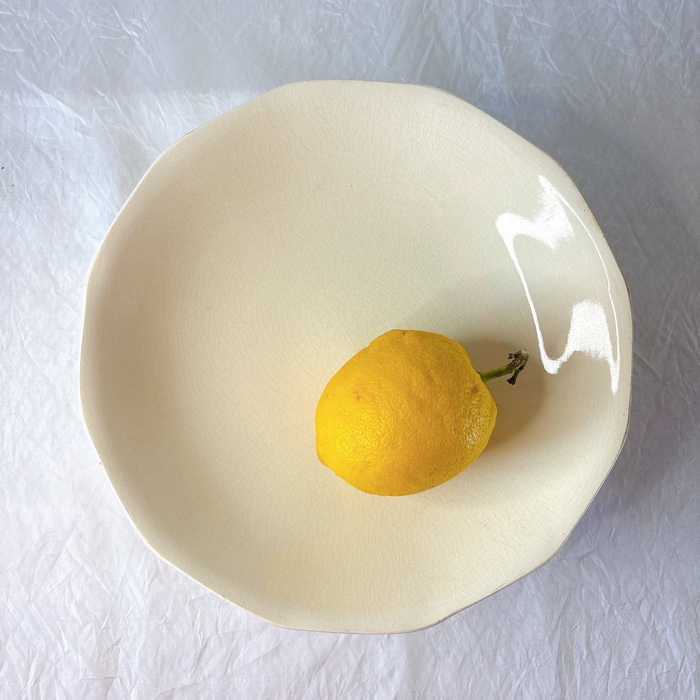 サンタマン １２角形コンポート皿 コンポティエ アイボリー フランスアンティーク食器 ブロカント 蚤の市