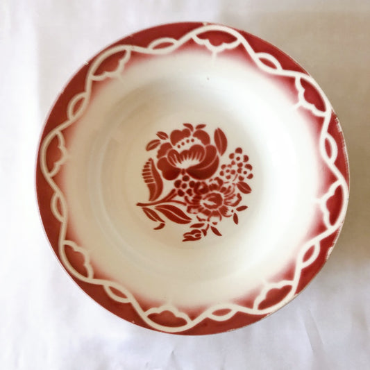 ディゴワンサルグミンヌ Digoin&sarregumines ”ODETTE” 深皿 D 赤 フランスアンティーク食器 ブロカント 蚤の市