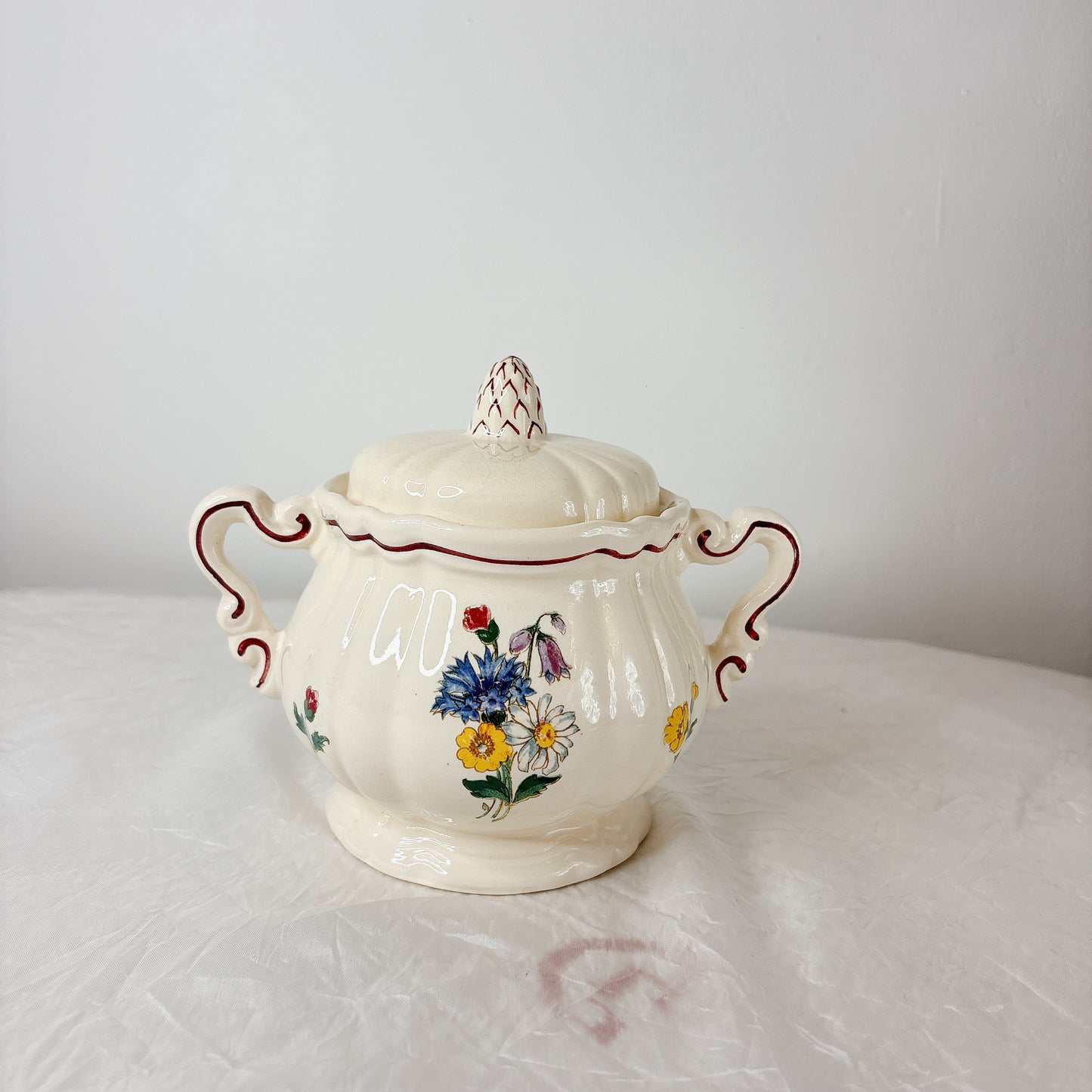 ディゴワンサルグミンヌ Digoin＆sarreguemines アグレスト シュガーポット　シュクリエ　フランスアンティーク食器 フランス蚤の市・ブロカント