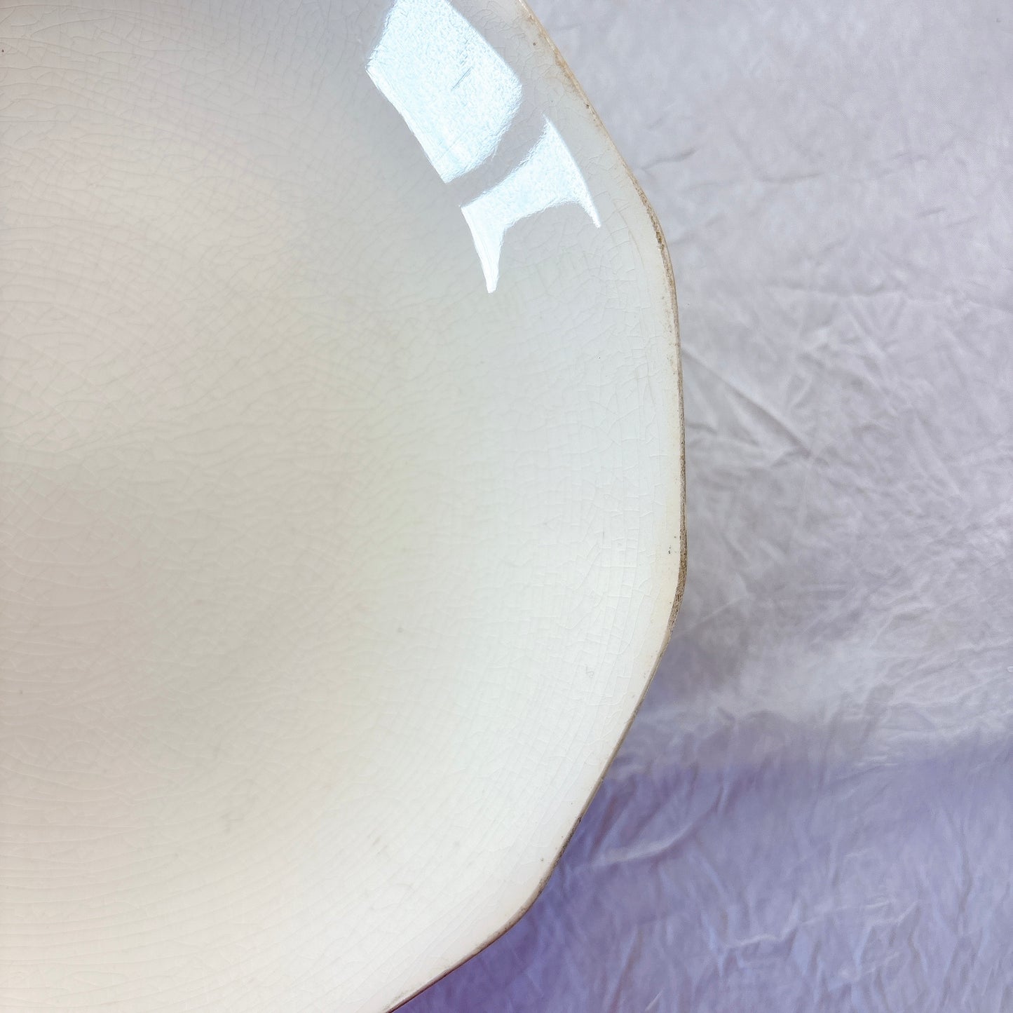 サンタマン １２角形コンポート皿 コンポティエ アイボリー フランスアンティーク食器 ブロカント 蚤の市