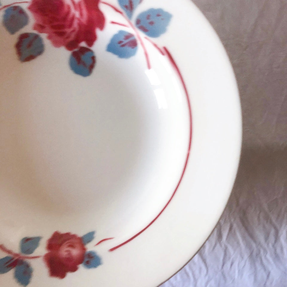 フランスアンティーク　バドンヴィレー　バラ柄スーププレート　深皿　フランスアンティーク食器 ブロカントアンティーク 蚤の市