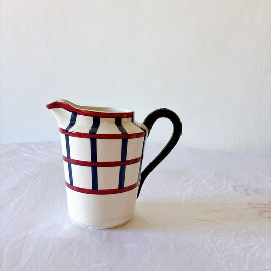 HBCM Béarn バスク柄ミルクポット 赤×青 フランスアンティーク クレイユモントロー 1930年代
