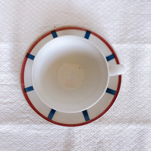 バドンヴィレー バスク柄 カップ＆ソーサー「レッド・ブルー」B フランスアンティーク・食器・皿・プレート ブロカント
