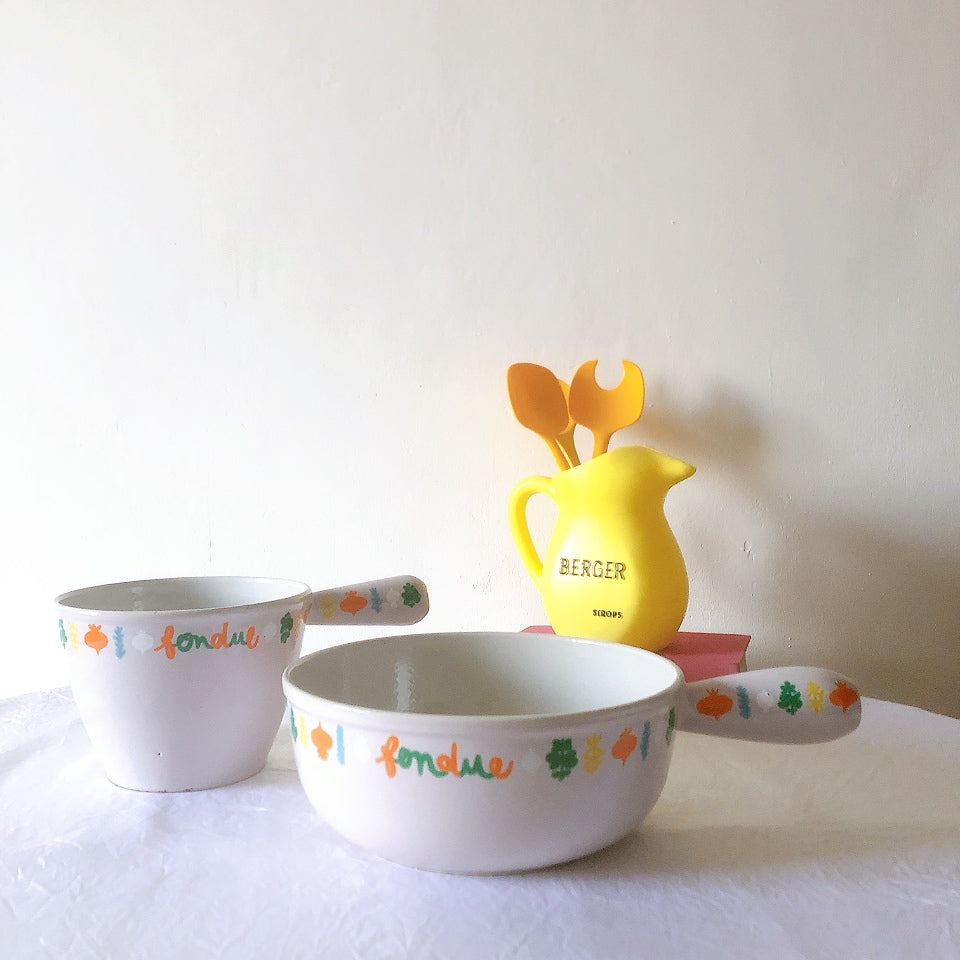 フランス　ルクルーゼ ヴィンテージ ホーロー鍋　フォンデュ鍋大型　フランスアンティーク　ブロカント　蚤の市　