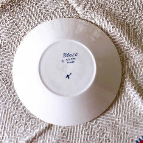 クレイユモントロー HBCM Béarn バスク柄 カップ＆ソーサー「イエローｘブルー」A フランスアンティーク食器　ブロカントアンティーク　蚤の市