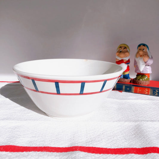 バドンヴィレー バスク柄 サラディエ サラダボウル「ルージュ・ブルー」フランスアンティーク食器・皿・プレート ブロカント バスク柄アンティーク