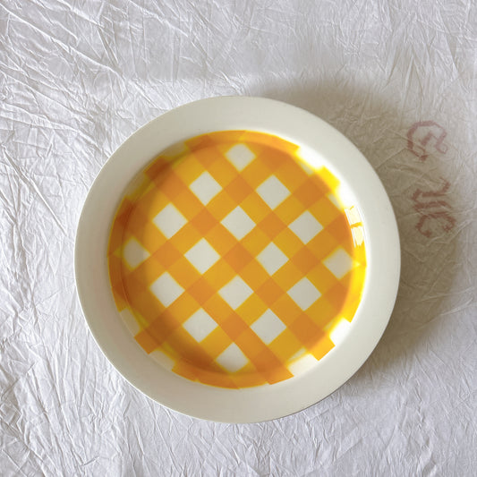 サルグミンヌ 黄色格子柄大皿 フランスアンティーク食器 Sarreguemines
