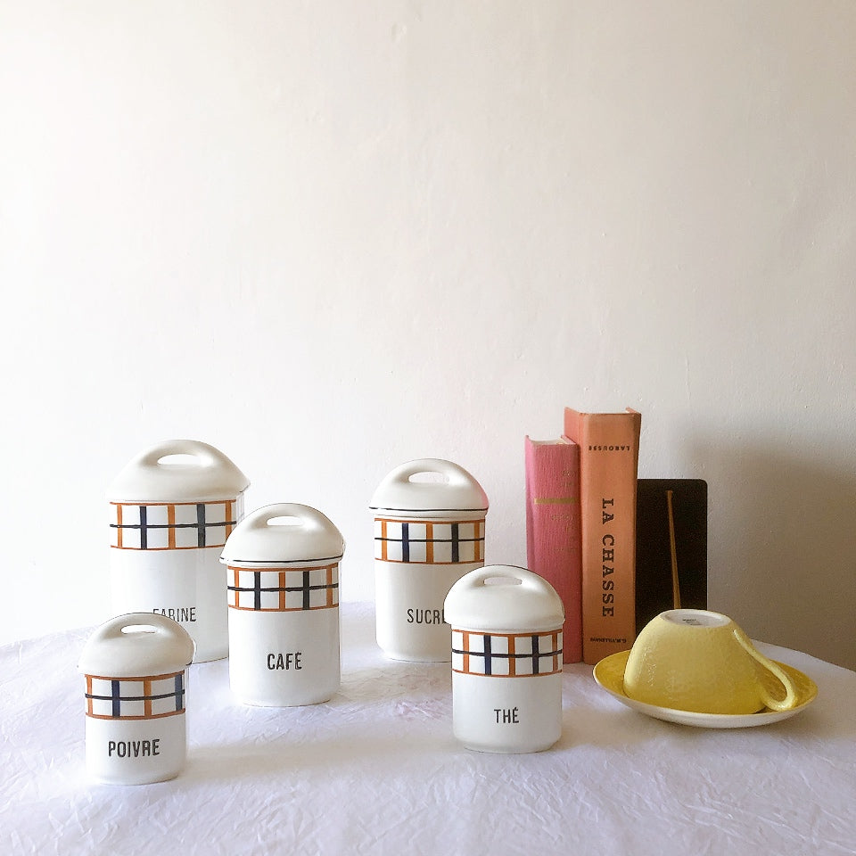 フランスアンティーク サンタマン バスク柄陶器キャニスター 「イエロー・ブルー」 フランスアンティーク食器　ブロカント　蚤の市