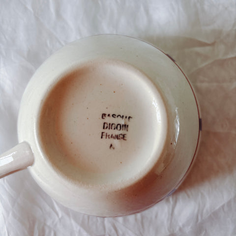 ディゴワンサルグミンヌ バスク柄 コーヒーカップ 200ml『ルージュ・マリン』 フランスアンティーク食器 蚤の市　ブロカント　バスク柄食器