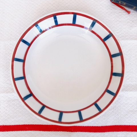 バドンヴィレー バスク柄 大深皿ラウンドプレート28「ルージュ・ブルー」フランスアンティーク・食器・皿・プレート ブロカント