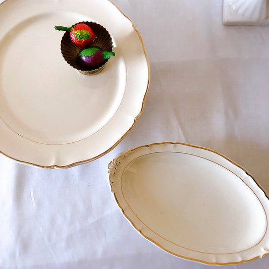 ビレロイ&ボッホ 花リムケーキスタンド&ラヴィエセット コンポティエ コンポート皿 フランスアンティーク食器 ブロカント 蚤の市