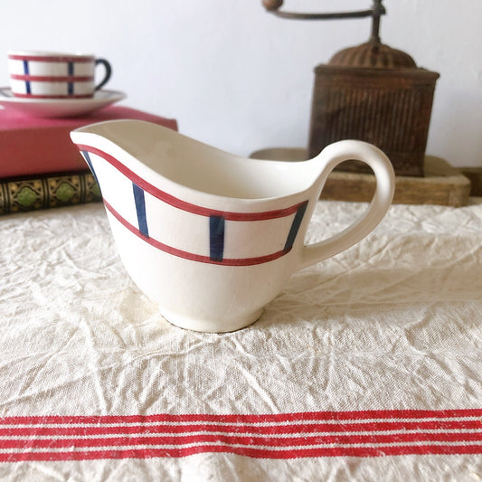 バドンヴィレー バスク柄ミルクポット/ソーシエール「ルージュ・ブルー」フランスアンティーク食器 バスク柄食器 ブロカント