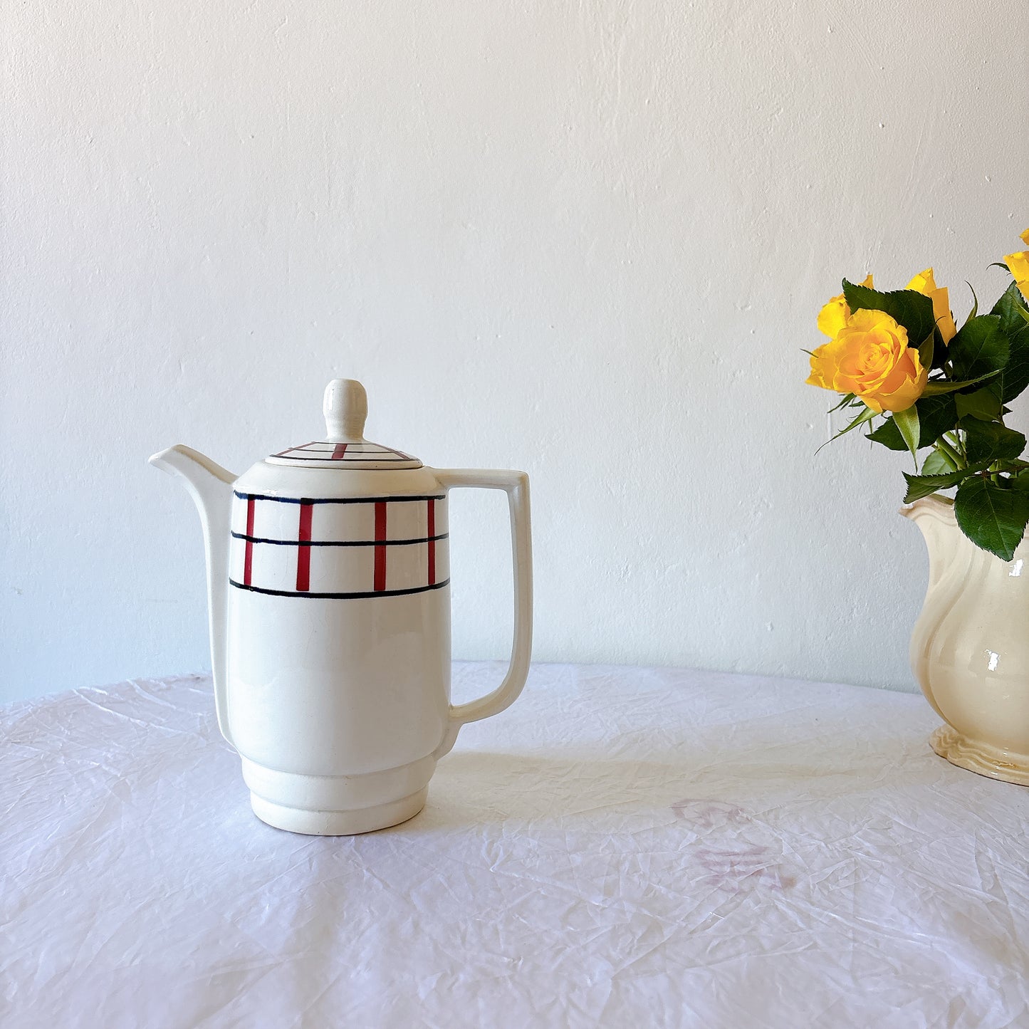 St Amand バスク柄 コーヒーポット 赤×青 手描き