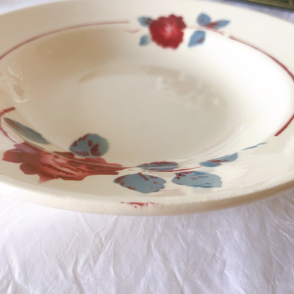 フランスアンティーク　バドンヴィレー　バラ柄スーププレート　深皿　フランスアンティーク食器 ブロカントアンティーク 蚤の市