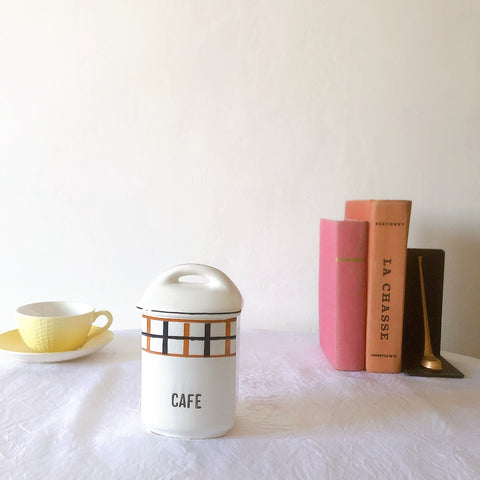 フランスアンティーク サンタマン バスク柄陶器キャニスター 「イエロー・ブルー」 フランスアンティーク食器　ブロカント　蚤の市