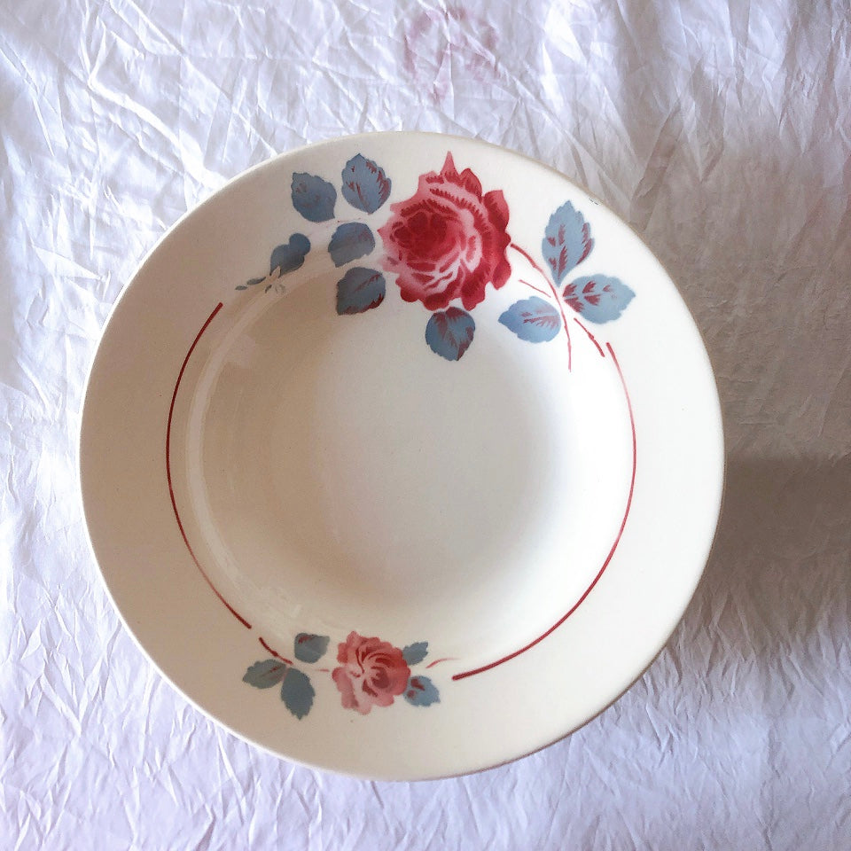 フランスアンティーク　バドンヴィレー　バラ柄スーププレート　深皿　フランスアンティーク食器 ブロカントアンティーク 蚤の市