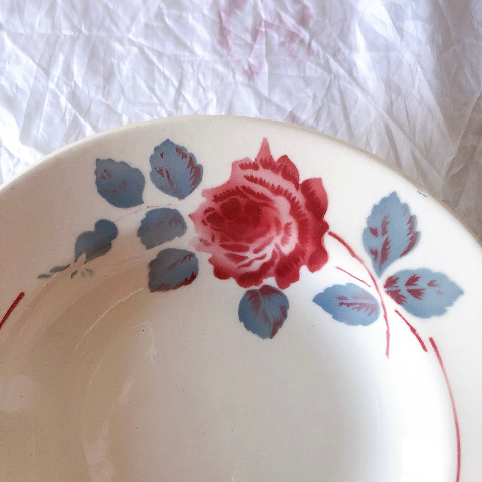 フランスアンティーク　バドンヴィレー　バラ柄スーププレート　深皿　フランスアンティーク食器 ブロカントアンティーク 蚤の市