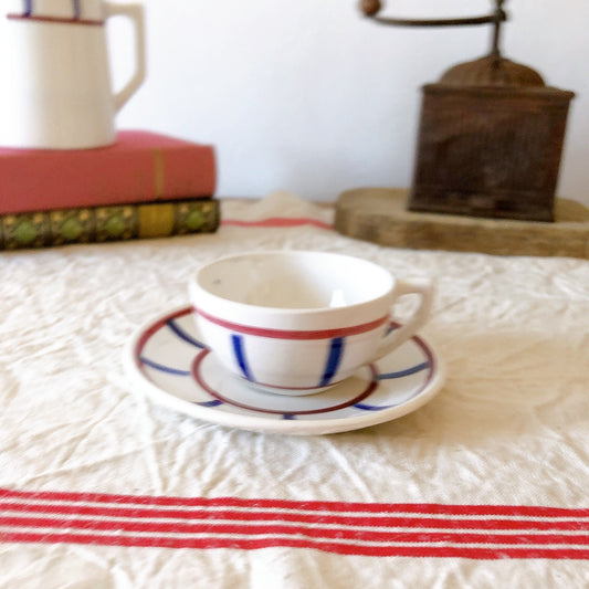 ディゴワンサルグミンヌ バスク柄 コーヒーカップ アンドソーサー『ルージュ・マリン』b フランスアンティーク食器 フランス蚤の市・ブロカント バスク柄食器