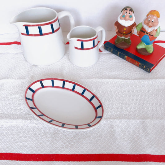 バドンヴィレー ラヴィエ オーバルプレート バスク柄 『レッド・ブルー』 フランスアンティーク食器 フランス蚤の市 ブロカント