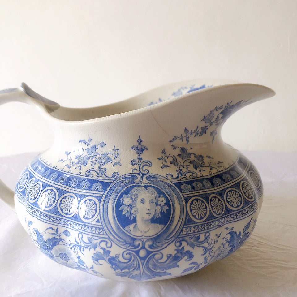フランスアンティーク UCサルグミンヌ　パリジア　parisia ブルー ピッチャー ピシェ 水差し アンティーク食器 ブロカント 蚤の市