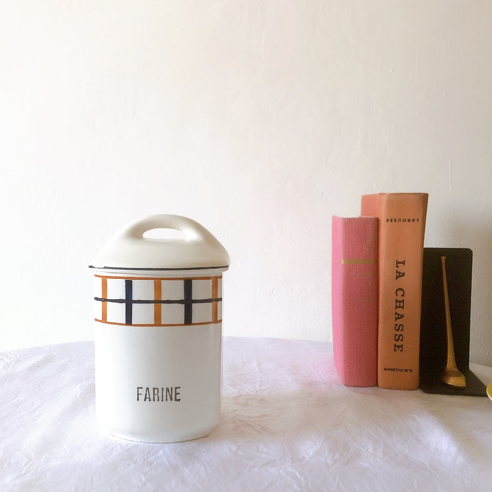 フランスアンティーク サンタマン バスク柄陶器キャニスター 「イエロー・ブルー」 フランスアンティーク食器　ブロカント　蚤の市