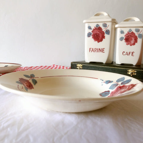 フランスアンティーク　バドンヴィレー　バラ柄スーププレート　深皿　フランスアンティーク食器 ブロカントアンティーク 蚤の市