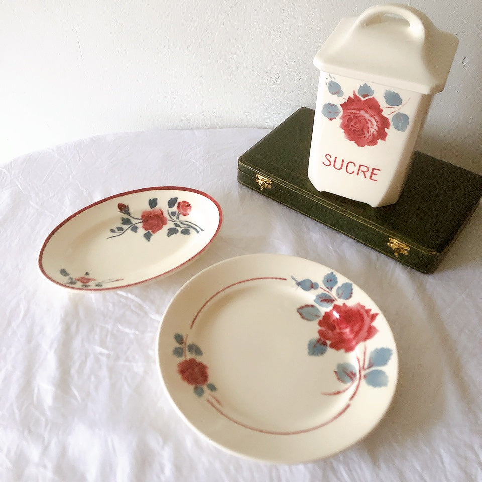 フランスアンティーク　バドンヴィレー　バラ柄ディナープレート　平皿　フランスアンティーク食器 ブロカントアンティーク 蚤の市