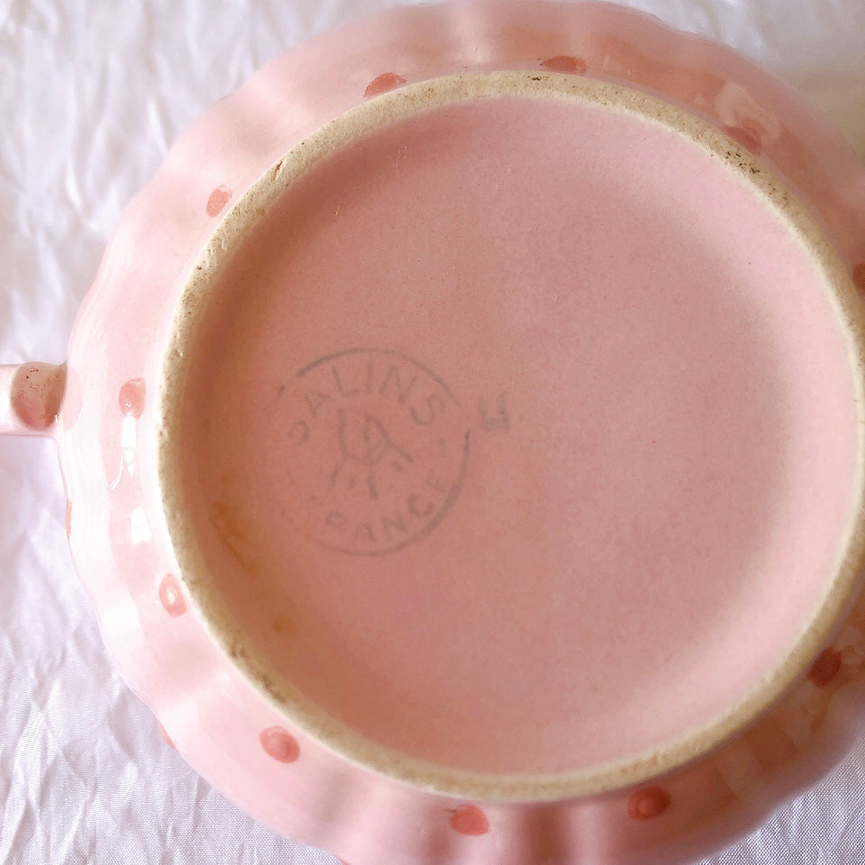 サラン SALINS 花リムカップアンドソーサー　ピンクドット柄　フランスアンティーク食器 フランス蚤の市・ブロカント