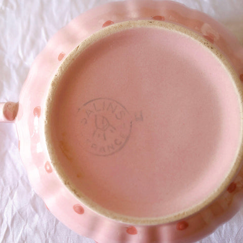 サラン SALINS 花リムカップアンドソーサー　ピンクドット柄　フランスアンティーク食器 フランス蚤の市・ブロカント