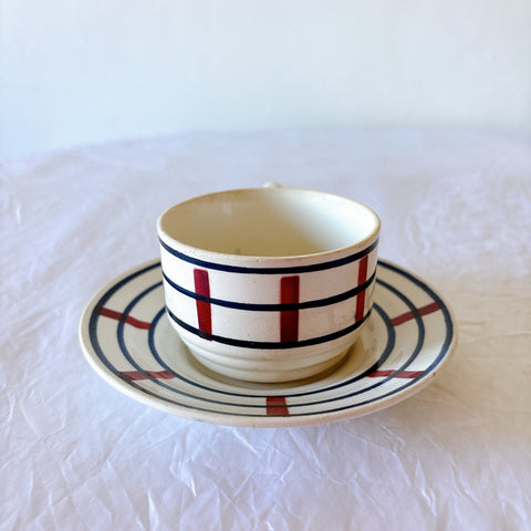 フランスアンティーク サンタマン バスク柄カップアンドソーサー　ブロカント 蚤の市 フランスアンティーク食器