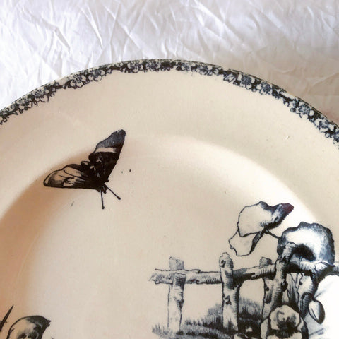 フランスアンティーク  GRAND DEPOT E.Bourgeois グランデポ エミールブルジョワ　蝶鳥柄　ディナープレート 平皿 フランスアンティーク食器 ブロカント 蚤の市