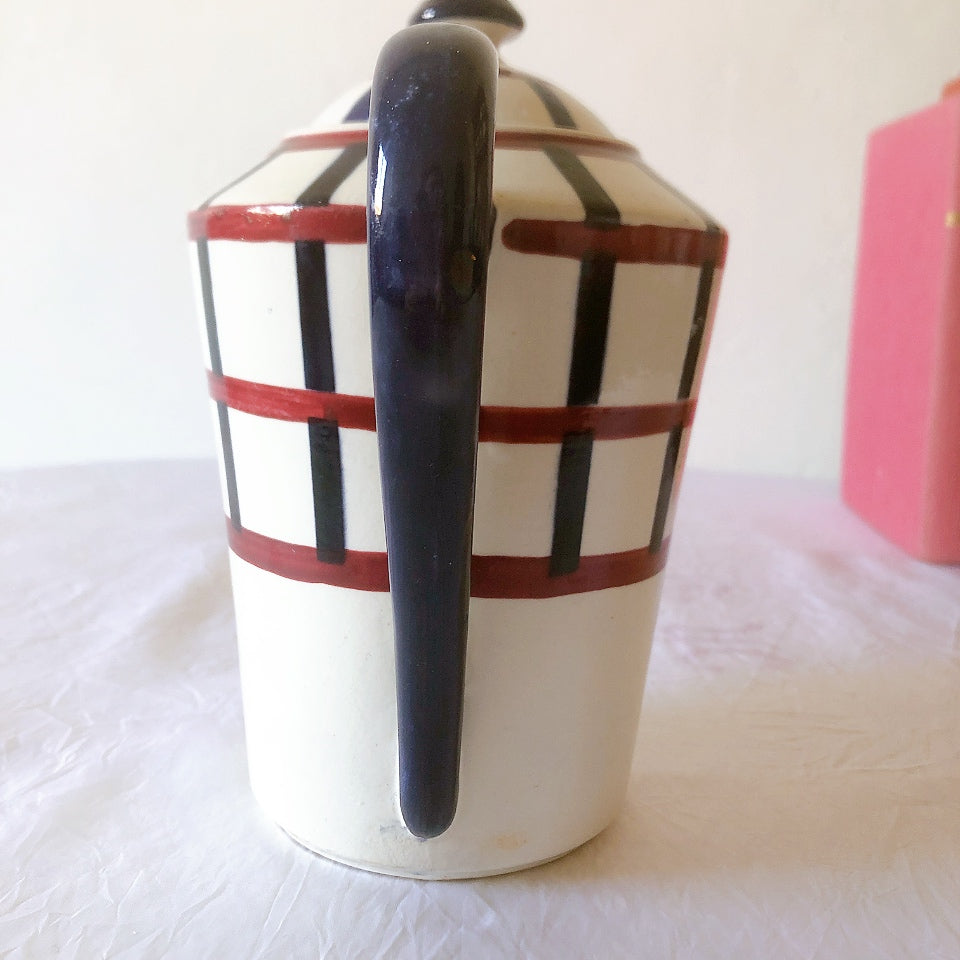 クレイユモントロー HBCM Béarn バスク柄 コーヒー／ティポット「レッド・ブルー」フランスアンティーク食器 ブロカント 蚤の市　アンティーク食器 バスク柄アンティーク