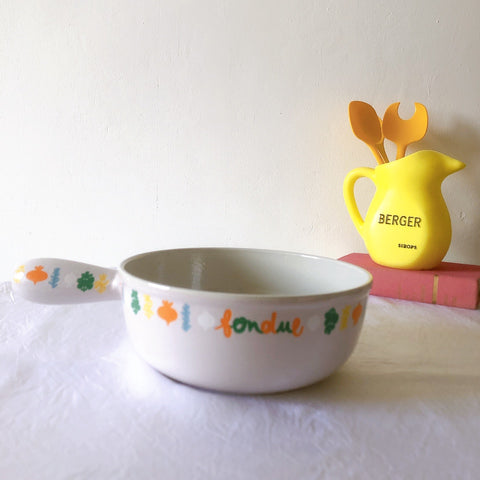 フランス　ルクルーゼ ヴィンテージ ホーロー鍋　フォンデュ鍋大型　フランスアンティーク　ブロカント　蚤の市　