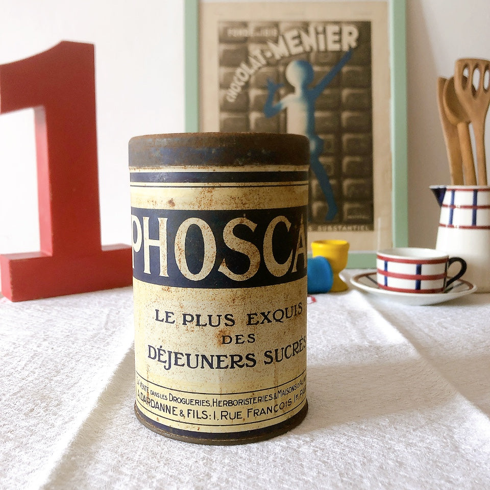 フランスアンティーク PHOSCAO フォスカオ TIN缶 "CHOCOLAT AU LAIT EN POUDRE（ココア）" フランスアンティーク・ヴィンテージ雑貨　ブロカント・蚤の市