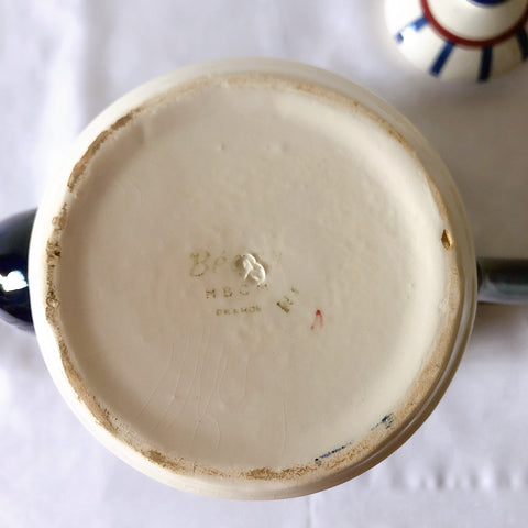 クレイユモントロー HBCM Béarn バスク柄 コーヒー／ティポット 1500ML「ボルドー・ダークブルー」フランスアンティーク ブロカント 蚤の市