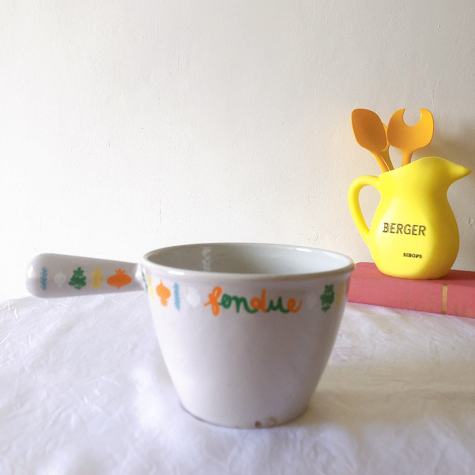 フランス　ルクルーゼ ヴィンテージ フォンデュ鍋 片手鍋蓋つき フランスアンティーク　ブロカント　蚤の市